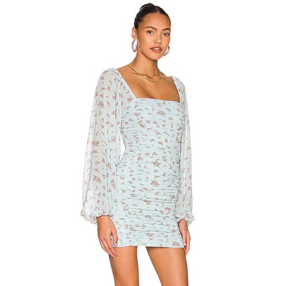 NWT More To Come Jaliyah Ruched Mini Dress in Blue Floral cottage Revolve XXS - Picture 3 of 9